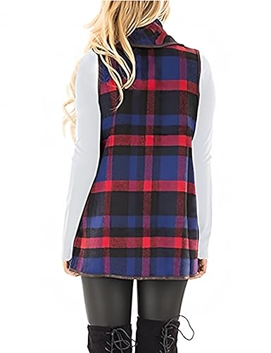 Unidear Womens Buffalo Plaid Sleeveless Vest Gilet Sleeveless Jacket Coat Warm Outerwear with Pockets Blue S
