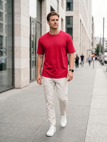 JEMLDL Men's T-Shirt Lightweight Cooling Short Sleeve Crew Neck T-Shirt Casual Basic Tee Shirt Big and Tall Wine Red 5XL — view 3
