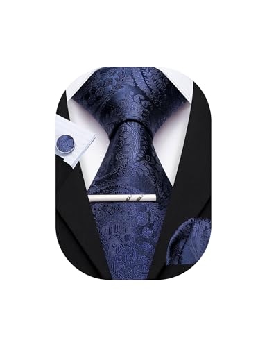 Image of YOHOWA Mens Ties Set Wedding Paisley Neckties with Handkerchief Cufflinks Formal Business