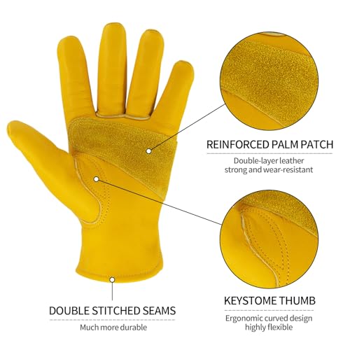 Image of Heavy Duty Leather Gardening Gloves, Reinforced Palm Thorn Protection Gloves for Pruning, Farming, Yard, Landscaping & Outdoor Work, 10 Inch, Pack of 2 Pairs