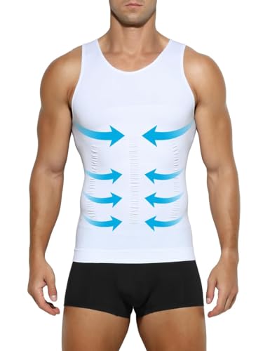 Arjen Kroos Men's Gynecomastia Compression Tank Top Tummy Control Undershirts Slimming Body Shaper Muscle Vest,White-ml2003,Medium