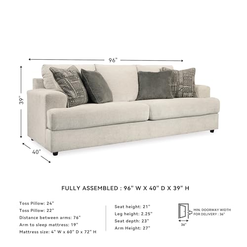 Signature Design by Ashley Soletren Contemporary Chenille Queen Sofa Sleeper with 4 Accent Pillows, Off-White - Image 4
