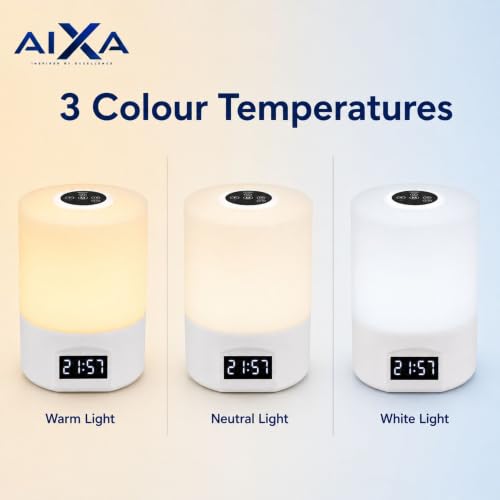 Image of AIXA Rechargeable Bedside Lamp with Clock, Touch Remote, 3 Light Modes