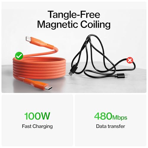 Image of Statik MagStack Pro USB C to USB C Coiling Magnetic Charging Cable,100W