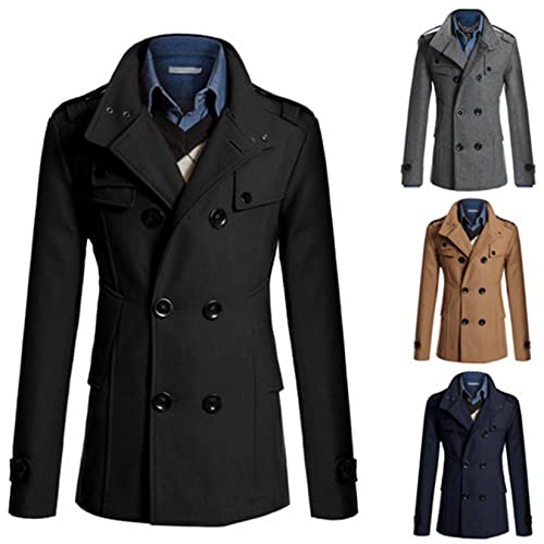 Casaco De Lã Masculina Magro Fit Fit The-thereped Button Sobretudo Inverno Warm Cachoat