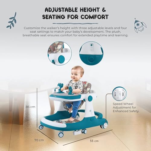 Image of Bunnie Baby Activity Sumo Walker, Adjustable Infant Walking, Removable Toy Tray, Safety Lock Wheels, and Parental Handle, Perfect for Toddlers Learning to Walk Indoors, 6-Wheel Design - L Blue