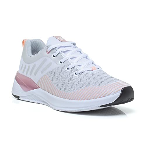Tênis Esportivo Feminino Amortecedor Gel Academia Caminhada (Branco/Nude, BR, Adulto, Numérico, 37)