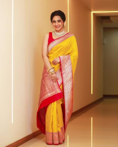 Image of C J Enterprise Women's Banarasi Saree Pure Kanjivaram Style Silk Saree With Blouse Piece for Wedding (Pari134)
