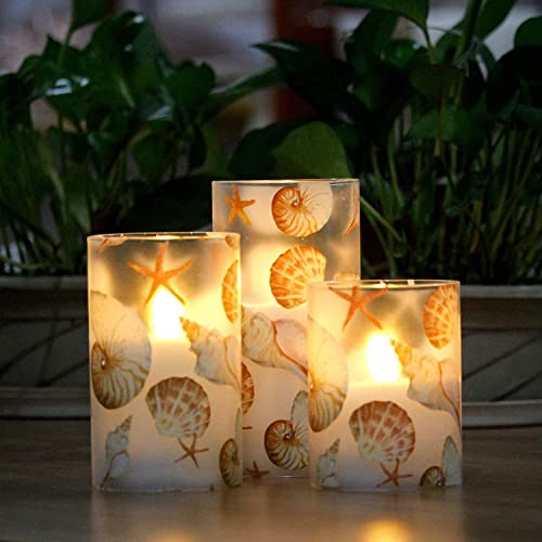 Silverstro Shell Flameless Candles Remote: Blinks Real Wax Glass Battery Operated Candles - Home Party Wedding Room Christmas Ocean Nautical Summer Decor - Set of 3 - Image 6