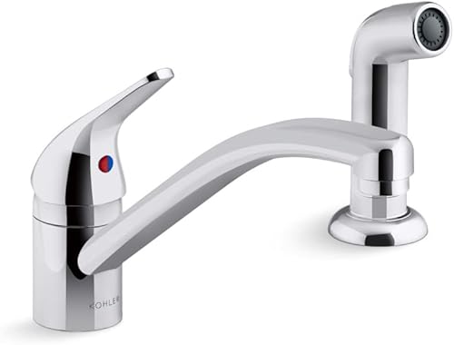 Kohler 30614-CP Jolt - Grifo de cocina con boquilla oscilante con rociador lateral, cromo pulido