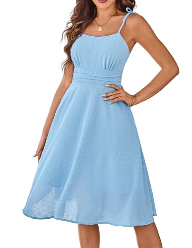 Belle Poque Women 2025 Summer Sundress Spaghetti Strap Swiss Dots A-line Midi Dresses with Pockets2