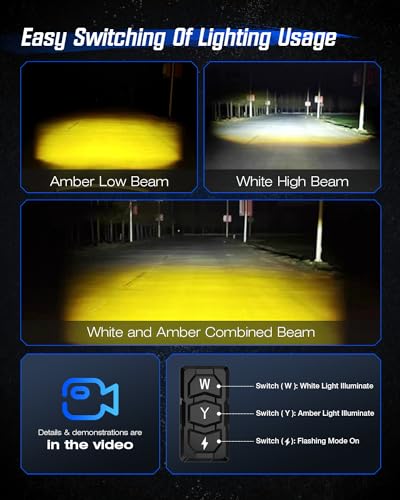 Image of NOVSIGHT 2 Inch Motorcycle Auxiliary Off Road LED Driving Fog Lights, Pair | Amber /White 8 Lighting Modes, With 2 Types Brackets, Strobe LED Offroad Work Lights for Motorcycle Trucks ATV UTV