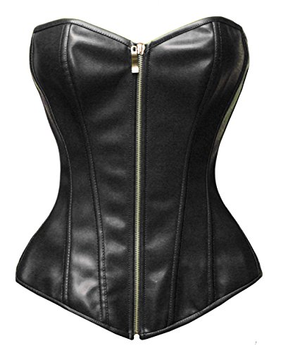 Bslingerie® Womens Faux Leather Corset Top (Black, M)