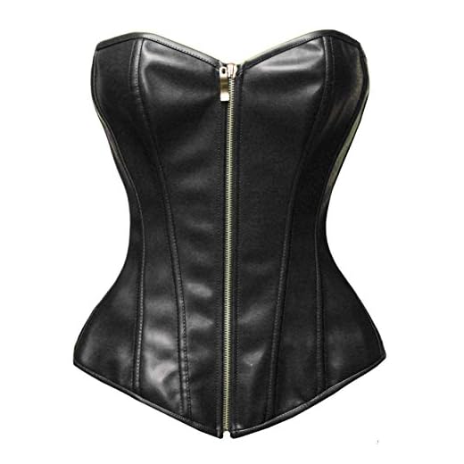 Bslingerie Kunstleder Reißverschluss Bustier Korsett Corsage (L, schwarz)