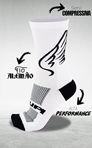 Meia HUPI Asas Branco/preto, Cor: BRANCO/PRETO