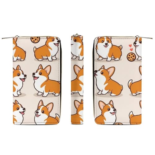 Women's Cute Decor Wallet, Long PU Zipper Wallet, Travel Purse Fashion Design, Huge Storage Capacity Purse Cute Corgi And Cookie3