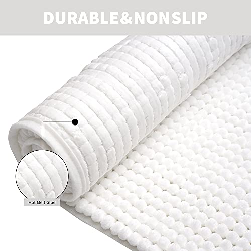 Feivea Bathroom Rugs Sets 2 Piece, Chenille Bath Mat Non Slip, Water Absorbent Low Profile Bathroom Mat, Machine Washable Bath Rug for Bathroom, 32"×20"+24"×16" White — view 3