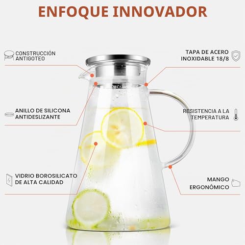 Miniatura 3 de Susteas Jarra De Cristal De 2,0 Litros De 70 Oz Con Tapa, Jarra De Té Helado, Jarra De Agua, Agua Fría Caliente, Té Helado, Vino, Café, Leche Y Jugo, Jarra De Agua