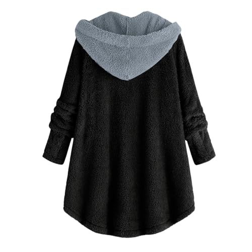 Oversized Fleece Jacket Women Fashion Long Sleeve Button Sherpa Hood Coat Casual Lightweight Cozy Winter Warm Outwear2