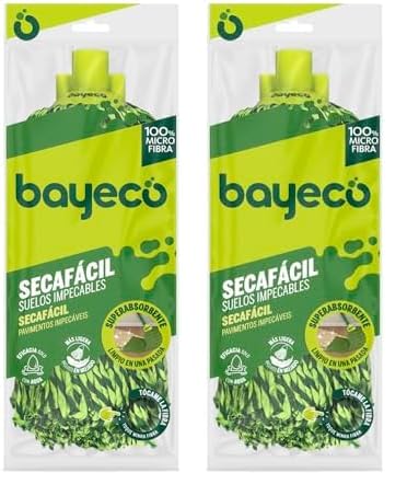 Bayeco - Fregona Secafácil Hilos 100% Microfibra - Absorción y Limpieza Superior - Ligera Incluso mojada - Más Resistencia y Durabilidad - Verde - 1 Unidad (Paquete de 2)