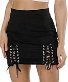 Women's Faux Suede mini Skirt Sexy Criss Cross Tight Bodycon High Waist Stretch Short Mini Skirt black large