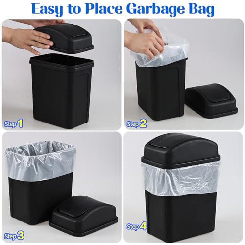 Image of 7 L Plastic Swing Lid Garbage Bin, Small Trash Can for Bathroom /Living Room /Bedroom, Black