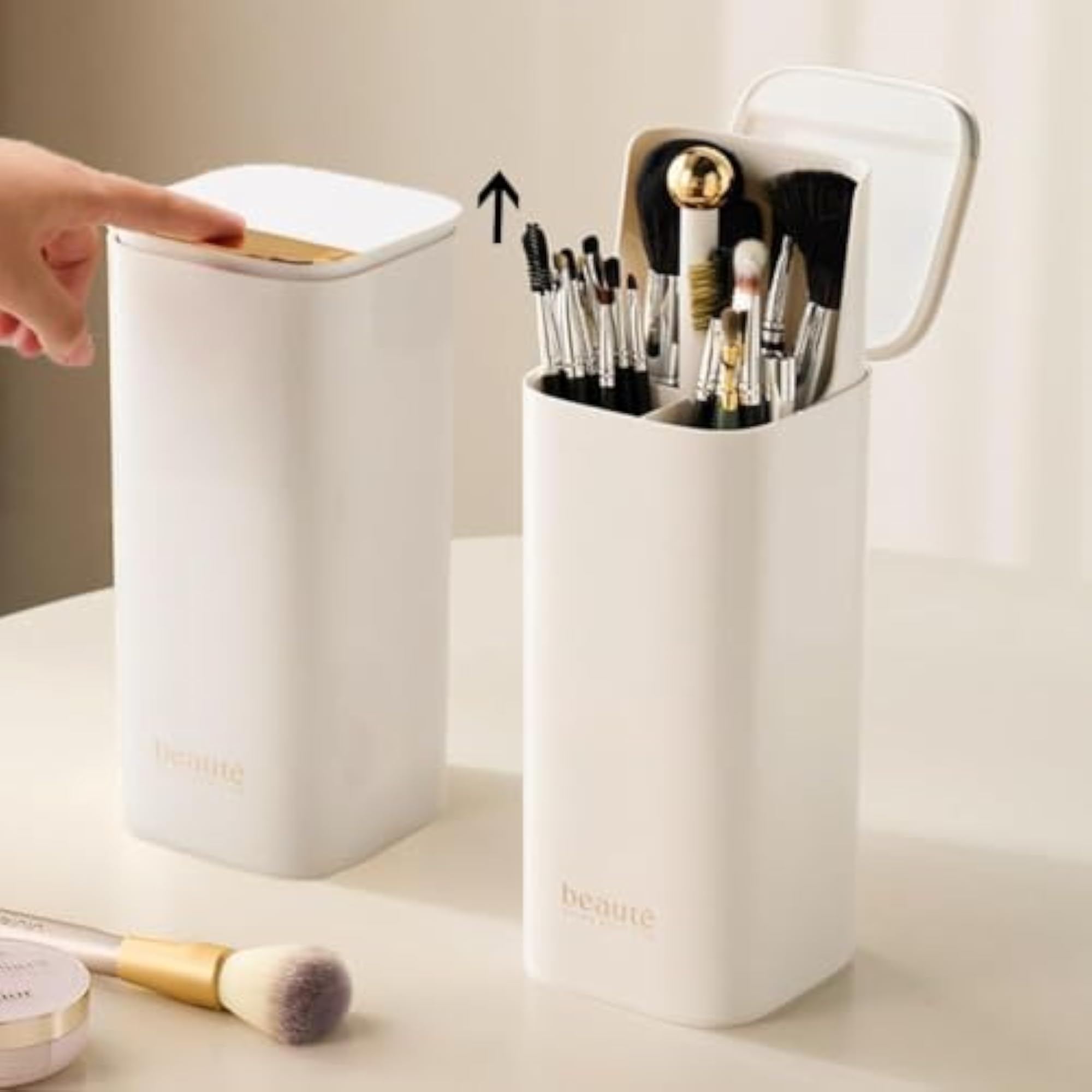 Dustproof Pop Up Makeup Brush Holder Box with Lid