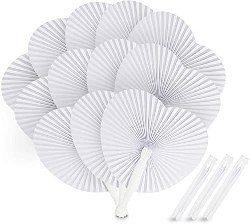 ABSOFINE 24 STK. Fächer Hochzeit Papierfächer Herzförmiges Weiß Papierfächer Faltbar...