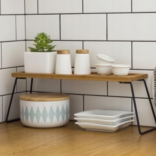 Meturas Dekoratif Mutfak Banyo Rafı, Bambu ve Metal, 36x12x15 cm, Düzenleyici Raf Sunum Standı Dekoratif Mutfak Standı - Görsel 3
