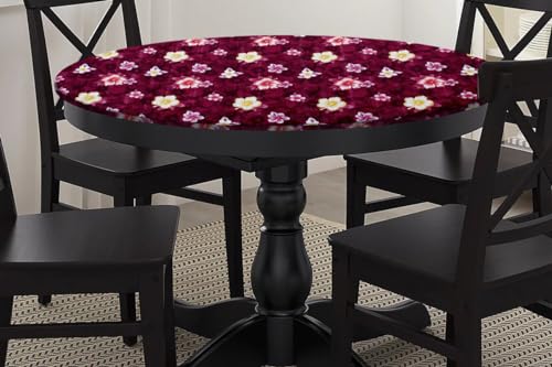 Image of The Furnishing Tree Round Elastic Fitted Dining Table Cover WxL 40x40 Inches Floral Pattern Red