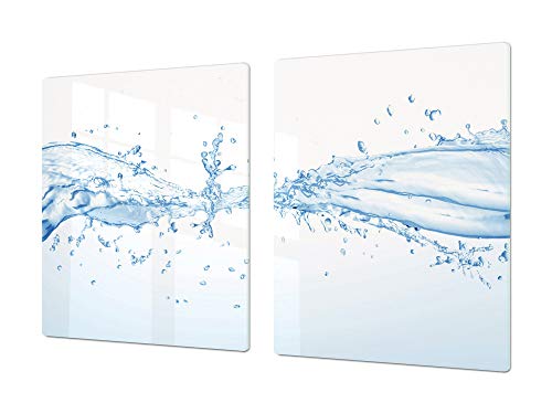 Gigante Tabla para picar de cristal templado o cubre vitro – Salvaencimera – Resistente a golpes y arañazos – UNA PIEZA (80 x 52 cm) o DOS PIEZAS (40 x 52 cm) Serie de Agua DD10