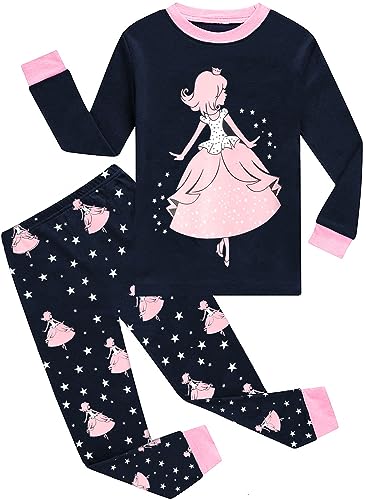 EULLA Kinder Schlafanzüge Mädchen Langarm Winter Pyjama Set Baumwolle Ballerina Prinzessin Zweiteilig Nachtwäsche 5 Jahre alt 9# Dunkelblau...