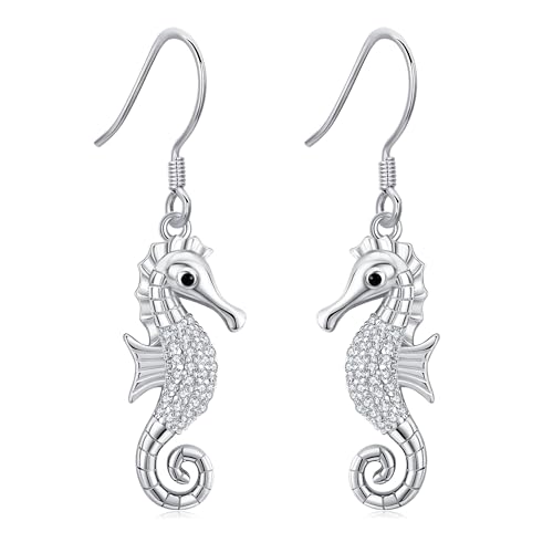 URONE Seahorse Earrings for Women 925 Sterling Silver Seahorse Earrings Dangle Seahorse Themed Gifts Ocean Jewelry for Women