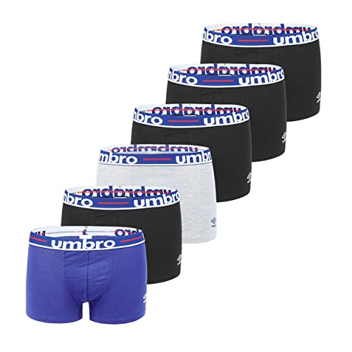 UMBRO Caleçon Homme 100% Coton, Boxer Homme, Maille Aérée, Naturel (Lot de 6), Bleu, Noir, Gris, Taille XL Cover