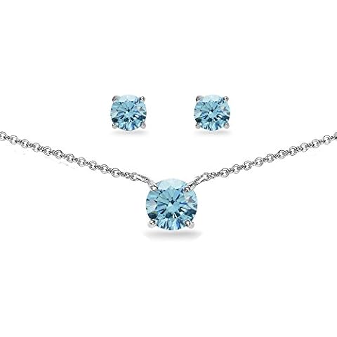 Sterling Silver Round Solitaire Stud Earrings & Short Necklace Set for Women Girls Made w/Swarovski Crystals Cover