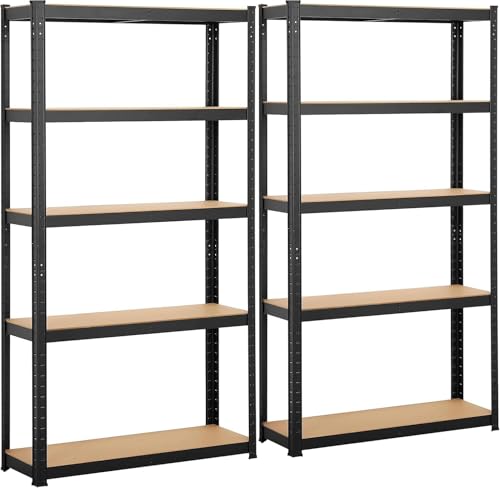 Steinweg Lot de 2 étagères pour charges lourdes - 180 x 90 x 40 cm - Charge maximale : 875 kg - 0,63 mm - 5 panneaux MDF réglables - Étagère de rangement - Pour cave, atelier, noir laqué