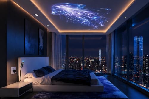 Image of Galaxy Projector Night Light with Ocean Whale Projection | LED Ceiling Projector Lamp with Multiple Light Modes | Rotating Sky Effect | USB Powered Ambient Lamp for Bedroom Kids