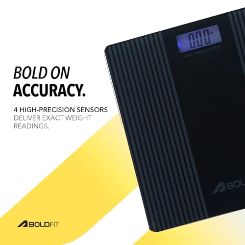 Image of Boldfit Weight Machine for Home Digital Weighing Machine for Human Body with LCD Display Max Weight Capacity 180Kgs (Batteries Not Included) - Bathroom Scale for Home