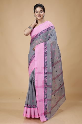 Image of Women's Traditional Bengal Tant Pure Cotton Design Border & Butta Tant Saree Without Blouse Piece