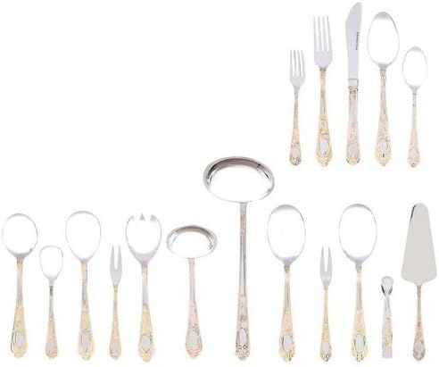 72pc Heavy Gauge Surgical Stainless Steel Flatware Set 24k Gold-Plated Trim