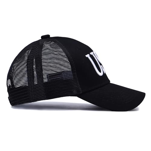 Image of USA Trucker Hat for Men & Women American Flag Cap Adjustable Baseball Cap Mesh Snap Patriotic 3D Embroidered Cap