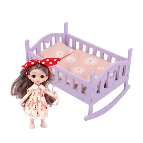 TocaFeank Cuna para Muñecas Bebé - Juguetes Interactivos De Juego Simbólico,Cuna Mecedor Pequeña 40cm Juego Cama - para Niñas Niños De Roles Hogar Guardería Juguete Interior Preescolar