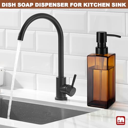 Image of GMISUN Amber Glass Soap Dispenser, Hand Soap Dispenser with Stainless Steel Pump for Bathroom, 12 fl oz /350ml Refillable Dish Dispensers for Kitchen, Modern Liquid Lotion Bottles for Countertop