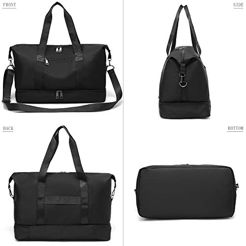 Gym Bag Sports Travel Duffel Bag with Shoes Compartment for Men and Women Lightweight Tote Shoulder Weekender Overnight BagBlack