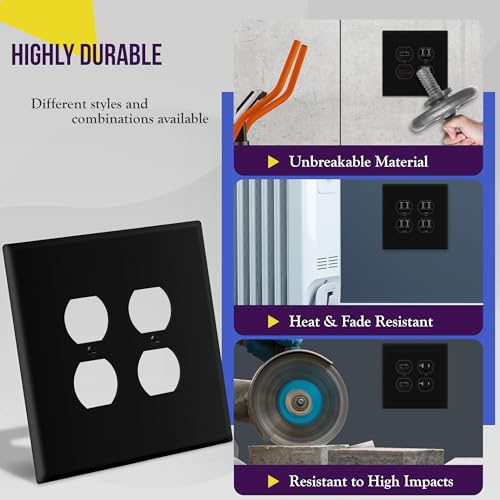 Image of ENERLITES Double Duplex Receptacle Cover, Two Gang Outlet Wall Plate, Oversized 2-Gang 5.5 inch x 5.5 inch, Unbreakable Polycarbonate Thermoplastic, UL Listed, 8822O-BK, Black