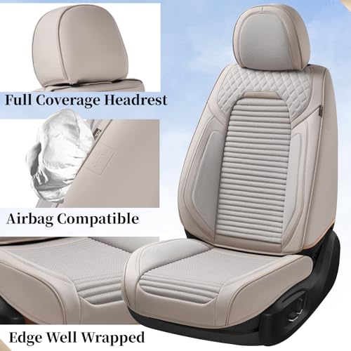 Image of Coverado Car Seat Covers Full Set, Leather Seat Covers for Cars, Waterproof Car Seat Protector Cushions Universal Fit for Most Vehicles, Sedans, SUVs, Trucks and Vans (Beige)