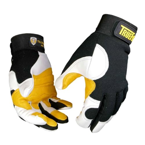 John Tillman Large Black, Pearl and Gold TrueFit Goatskin and Spandex Full Finger Mechanics Gloves with ElasticHook and Loop Cuff
