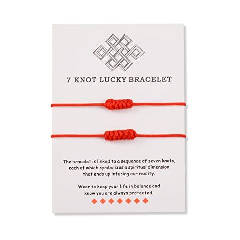 Cheerslife 2 Pcs Red String 7 Knots Bracelet Kabbalah Protection Lucky Amulet Thread Rope Couple Friendship Adjustable Bracelets Accessory Jewelry Birthday Gift for Women Men Girl Boy Friend Cover