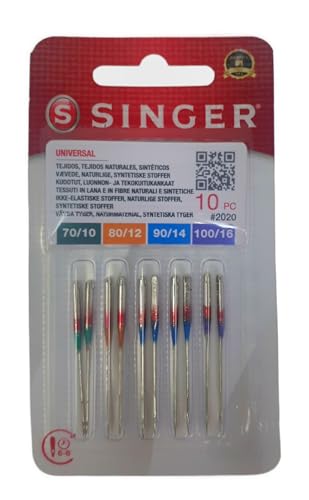 Singer 2020 130/705H Sewing Machine Needles / Thickness 70/09 to 100/14 for Woven Fabric / Set of 10