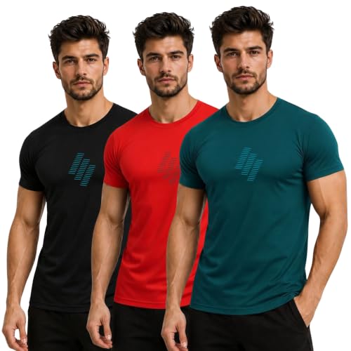 Image of 3Colors Men's Active Polyester T-Shirt | Quick Dry Gym Workout Tee | Stretch Sports Round Neck Running T-Shirt-STEPUP LINE